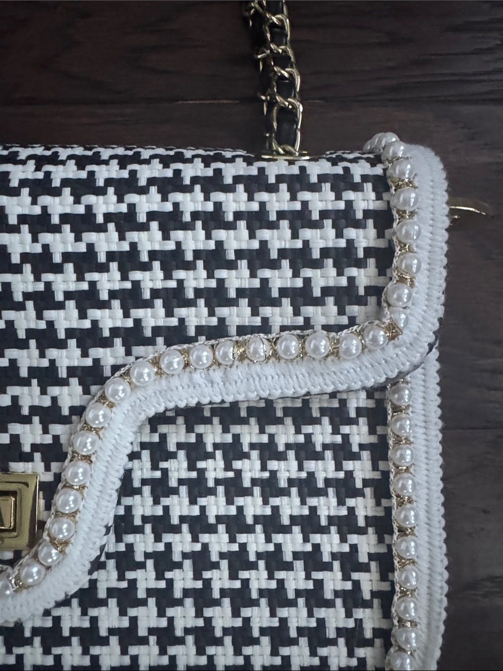 Women's Black & White Houndstooth Chain Shoulder Bag by - Picture 2 of 11
